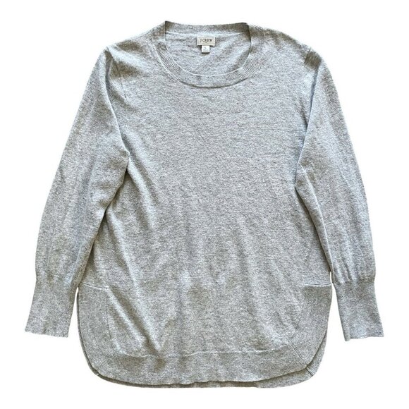 J Crew Womens Cotton Wool Blend Pullover Sweater Sz L Gray Side Slit Round Hem - Picture 1 of 10